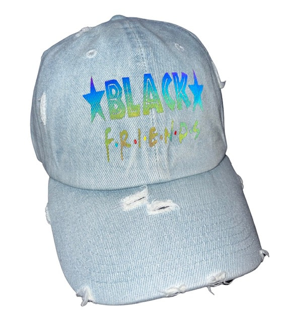 Black Friends Distressed Denim light reflective hat