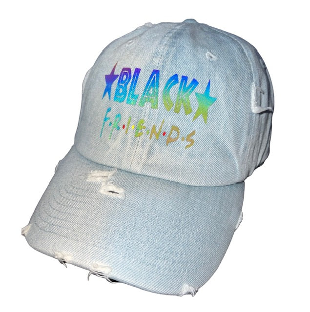 Black Friends Distressed Denim light reflective hat